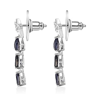 D'Joy Catalina Iolite and White Zircon 2.10 ctw Astra Drops Earrings in Rhodium Over Sterling Silver