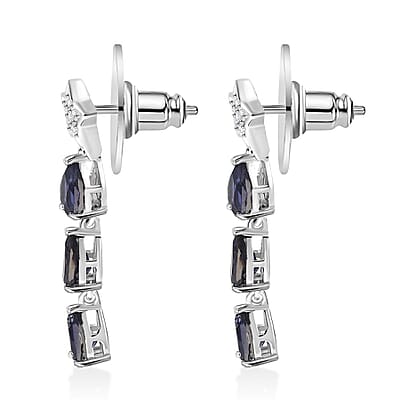 D'Joy Catalina Iolite and White Zircon 2.10 ctw Astra Drops Earrings in Rhodium Over Sterling Silver