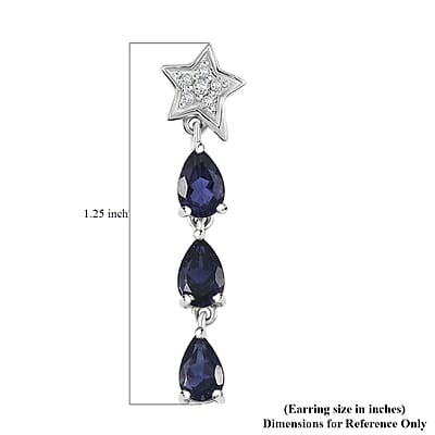 D'Joy Catalina Iolite and White Zircon 2.10 ctw Astra Drops Earrings in Rhodium Over Sterling Silver