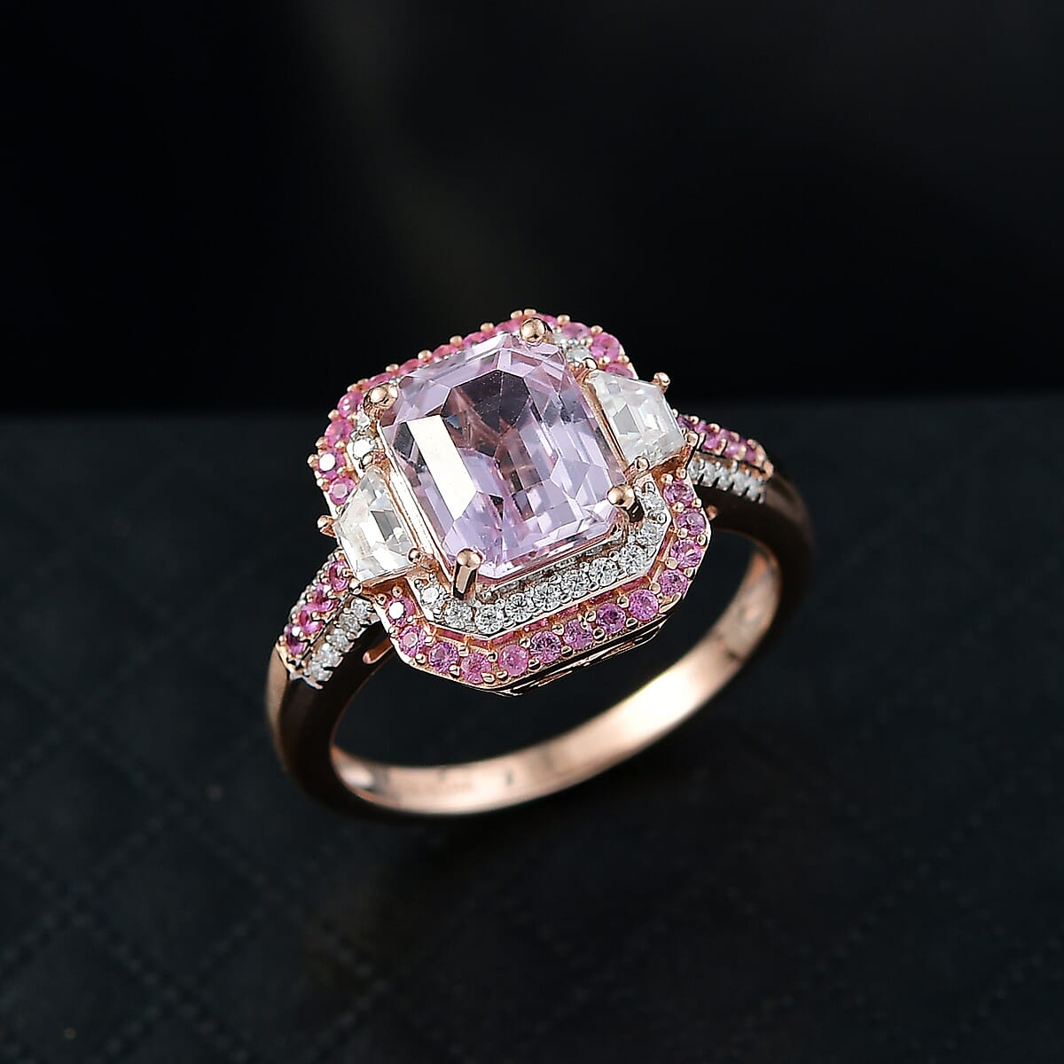 Doorbuster D’joy Premium Martha Rocha Kunzite, Multi Gemstone Art Deco Ring in 18K Vermeil RG Over Sterling Silver (Size 10.0) 5.40 ctw image number 1