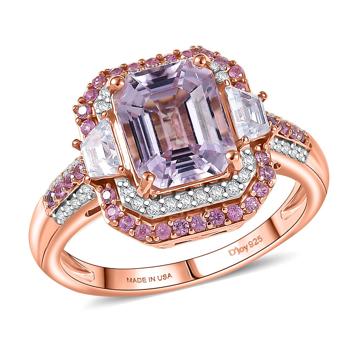 Doorbuster D’joy Premium Martha Rocha Kunzite, Multi Gemstone Art Deco Ring in 18K Vermeil RG Over Sterling Silver (Size 10.0) 5.40 ctw