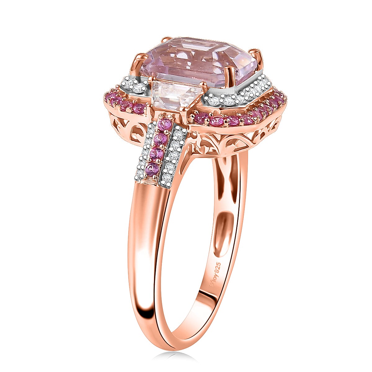 Doorbuster D’joy Premium Martha Rocha Kunzite and Multi Gemstone 5.40 ctw Art Deco Ring in 18K Vermeil Rose Gold Over Sterling Silver (Size 8.0) image number 3