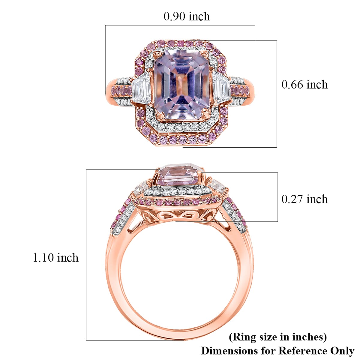 Doorbuster D’joy Premium Martha Rocha Kunzite and Multi Gemstone 5.40 ctw Art Deco Ring in 18K Vermeil Rose Gold Over Sterling Silver (Size 8.0) image number 5