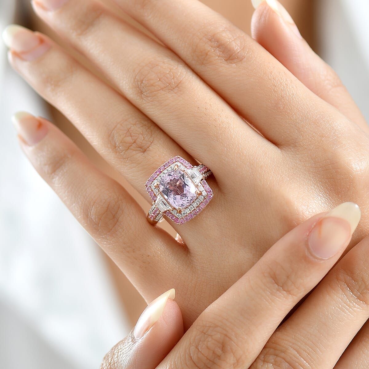 Doorbuster D'Joy Premium Martha Rocha Kunzite and Multi Gemstone 5.30 ctw Art Deco Ring in 18K Vermeil Rose Gold Over Sterling Silver (Size 10.0) image number 5