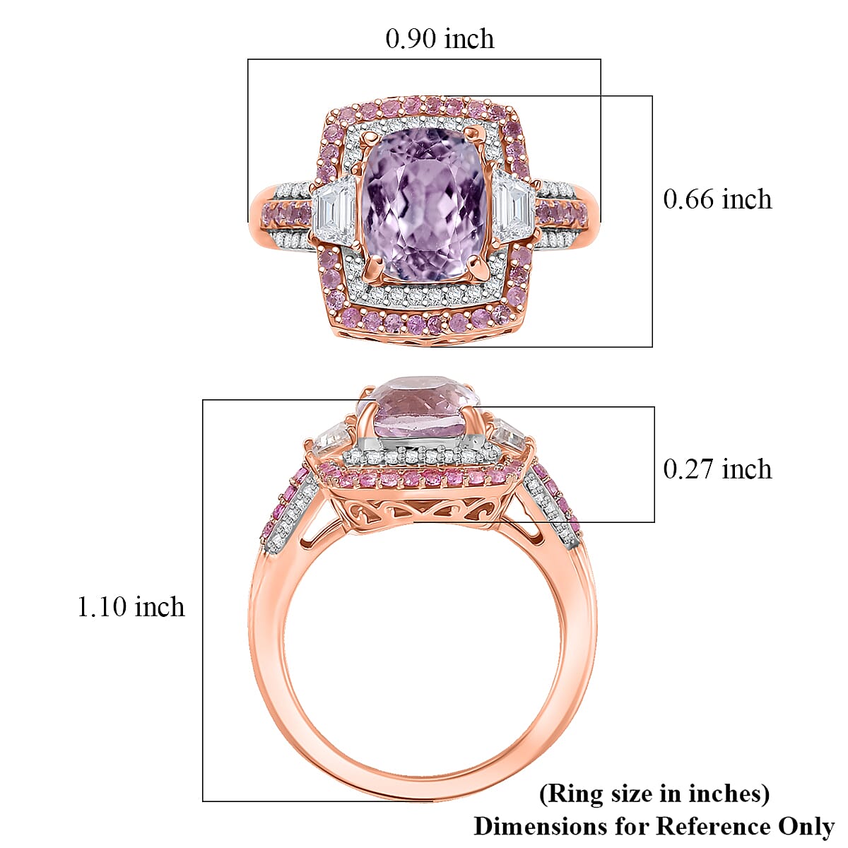 Doorbuster D'Joy Premium Martha Rocha Kunzite and Multi Gemstone 5.30 ctw Art Deco Ring in 18K Vermeil Rose Gold Over Sterling Silver (Size 6.0) image number 6