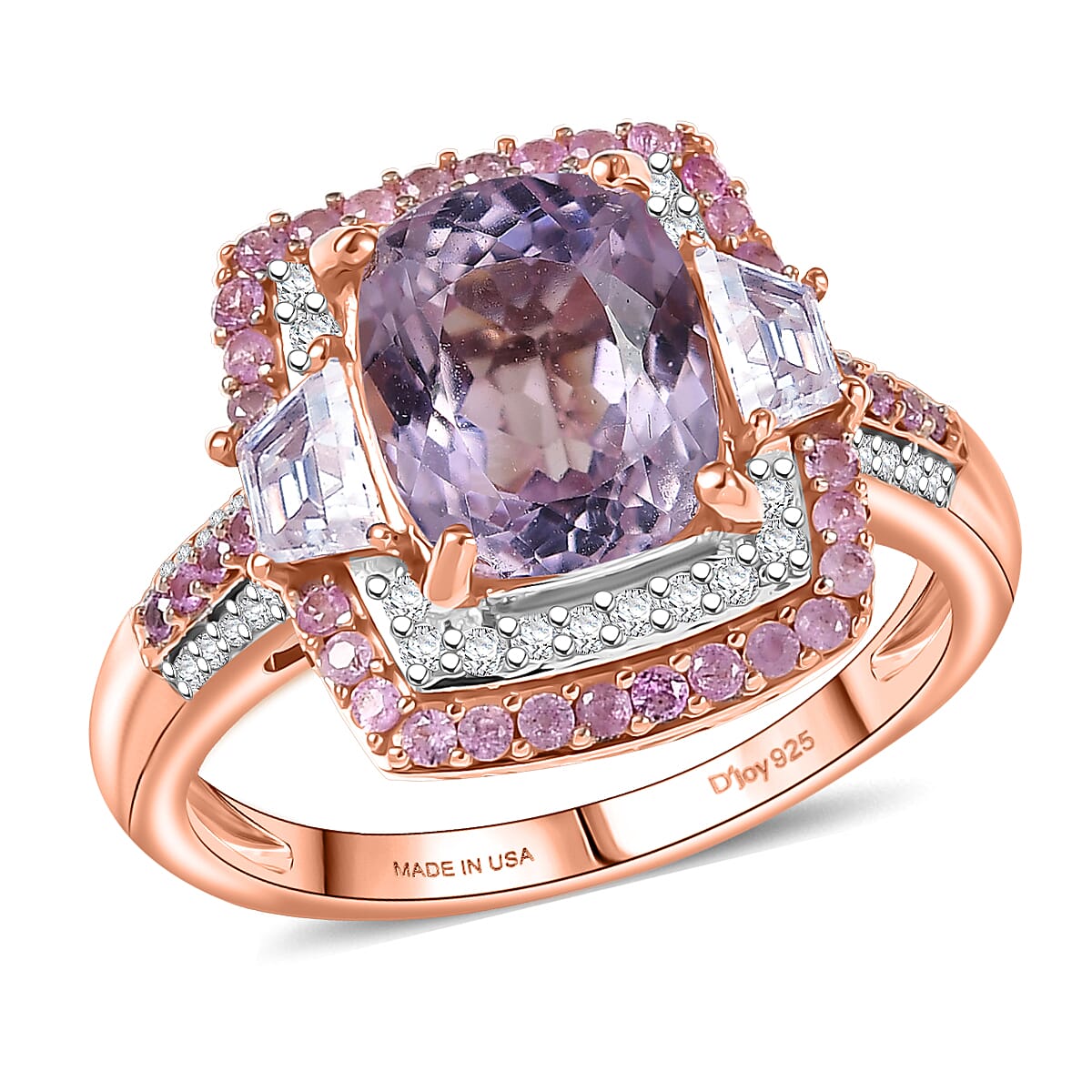 Doorbuster D'Joy Premium Martha Rocha Kunzite and Multi Gemstone 5.30 ctw Art Deco Ring in 18K Vermeil Rose Gold Over Sterling Silver (Size 8.0) image number 0