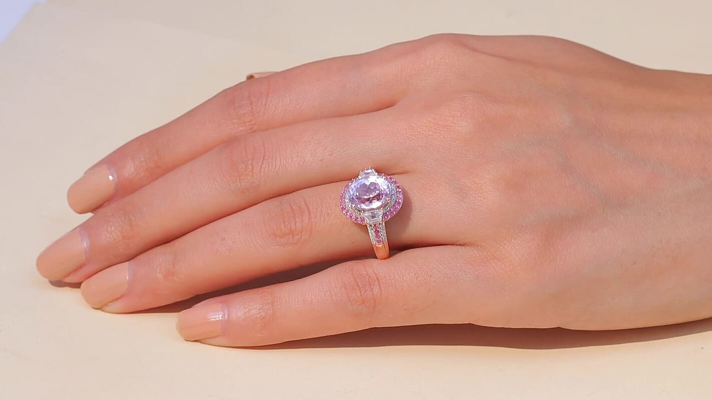 Doorbuster D’joy Premium Martha Rocha Kunzite, Multi Gemstone Art Deco Ring in 18K Vermeil RG Over Sterling Silver (Size 10.0) 5.40 ctw