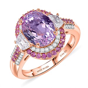 Doorbuster D'Joy Premium Martha Rocha Kunzite and Multi Gemstone 4.80 ctw Art Deco Ring in 18K Vermeil Rose Gold Over Sterling Silver (Size 6.0)