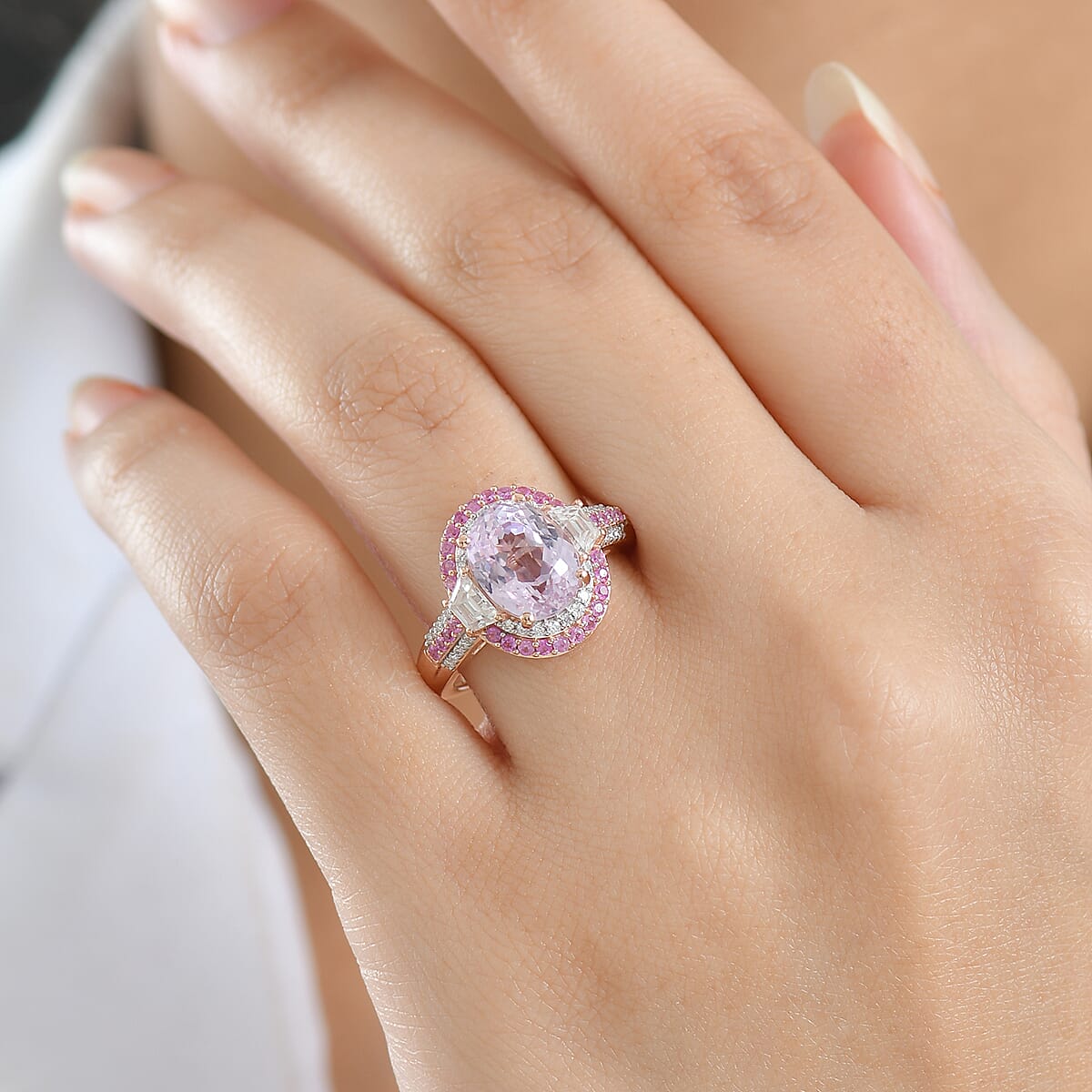 Doorbuster D'Joy Premium Martha Rocha Kunzite and Multi Gemstone 4.80 ctw Art Deco Ring in 18K Vermeil Rose Gold Over Sterling Silver (Size 6.0) image number 2
