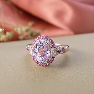 D'Joy Martha Rocha Kunzite, Multi Gemstone Victorian Era Ring in 18K Vermeil RG Over Sterling Silver 4.80 ctw (Size 8.0)