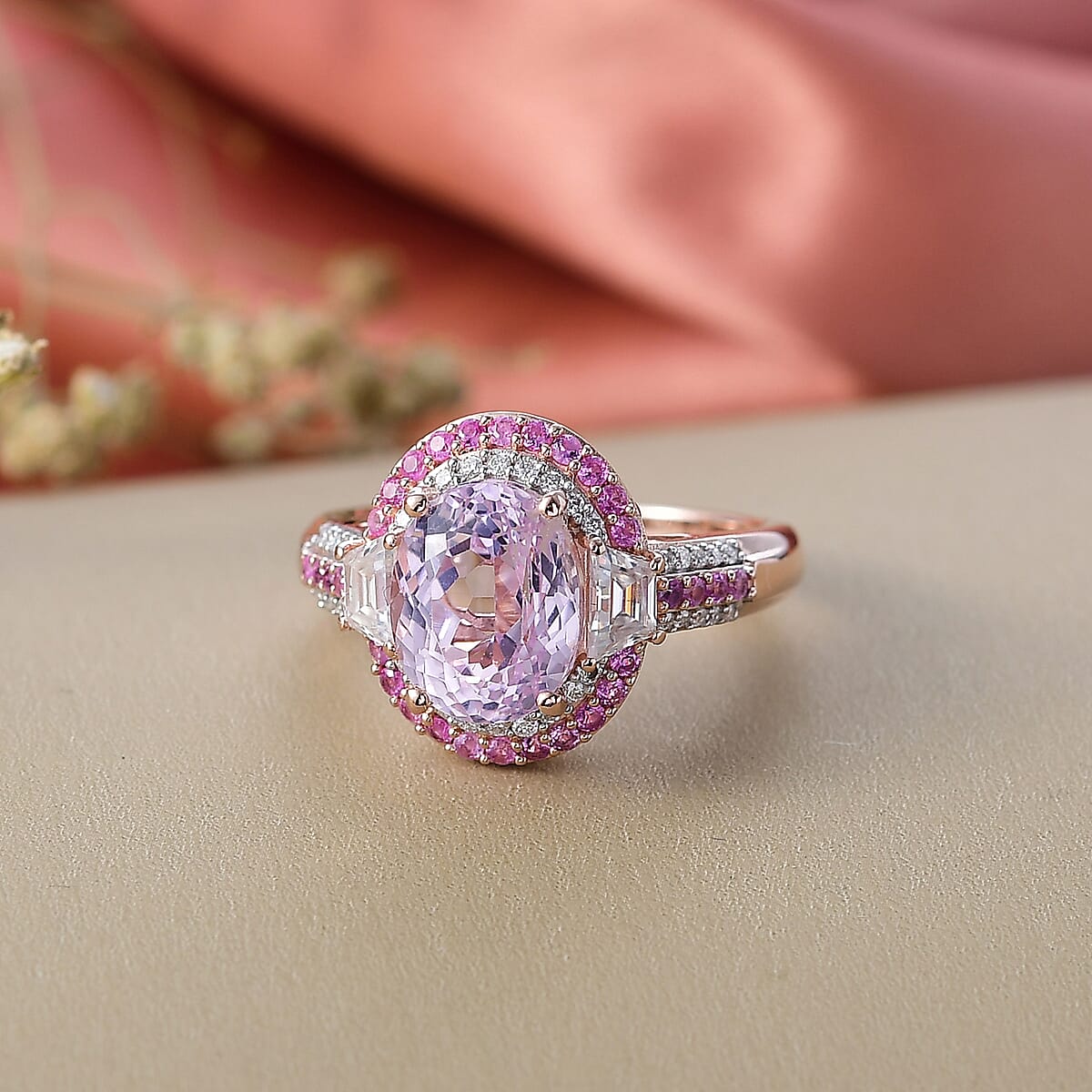 Doorbuster D'Joy Premium Martha Rocha Kunzite and Multi Gemstone 4.80 ctw Art Deco Ring in 18K Vermeil Rose Gold Over Sterling Silver (Size 9.0) image number 1