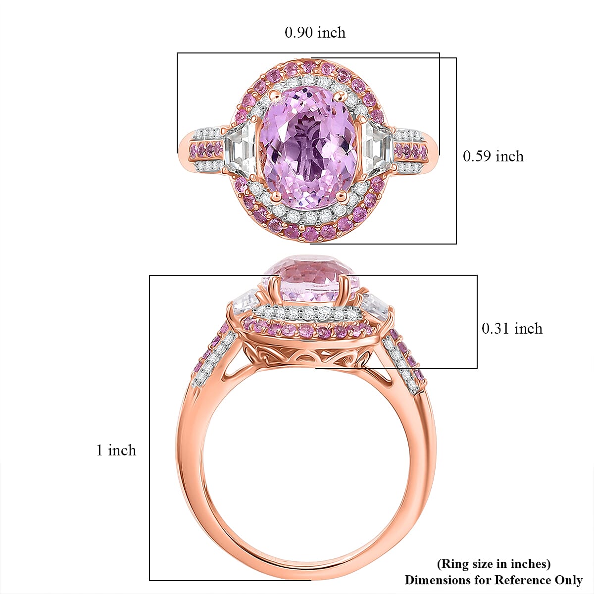 Doorbuster D'Joy Premium Martha Rocha Kunzite and Multi Gemstone 4.80 ctw Art Deco Ring in 18K Vermeil Rose Gold Over Sterling Silver (Size 9.0) image number 5