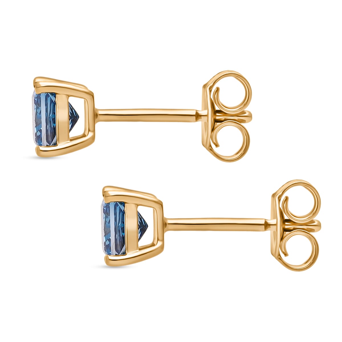 Luxuriant Lab Grown Blue Diamond SI 1.00 ctw Solitaire Stud Earring in 18K Vermeil Yellow Gold Over Sterling Silver image number 2