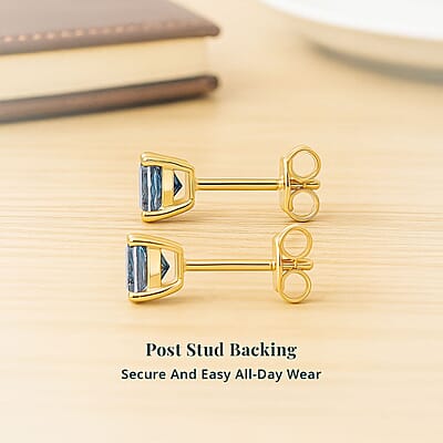 Luxuriant Lab Grown Blue Diamond (IR) SI 1.00 ctw Solitaire Stud Earring in 18K Vermeil Yellow Gold Over Sterling Silver