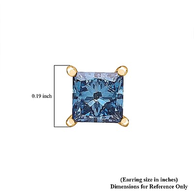 Luxuriant Lab Grown Blue Diamond (IR) SI 1.00 ctw Solitaire Stud Earring in 18K Vermeil Yellow Gold Over Sterling Silver