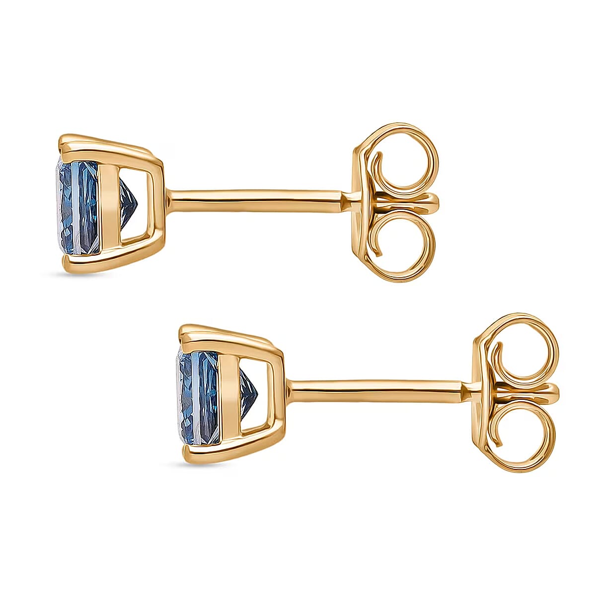 Luxuriant Lab Grown Blue Diamond (IR) SI 1.00 ctw Solitaire Stud Earring in 18K Vermeil Yellow Gold Over Sterling Silver image number 7