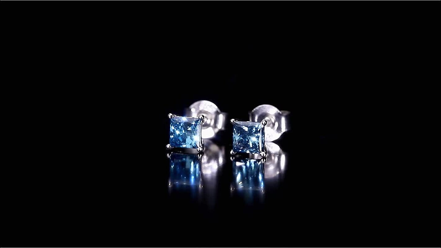 Luxuriant Lab Grown Blue Diamond (IR) SI 1.00 ctw Solitaire Stud Earring in 18K Vermeil Yellow Gold Over Sterling Silver