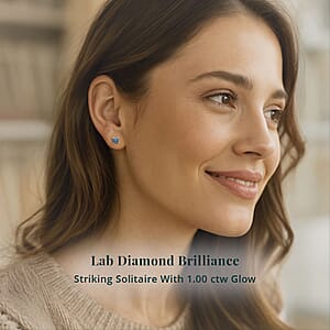 Luxuriant Lab Grown Blue Diamond (IR) SI 1.00 ctw Solitaire Stud Earrings in Rhodium Over Sterling Silver