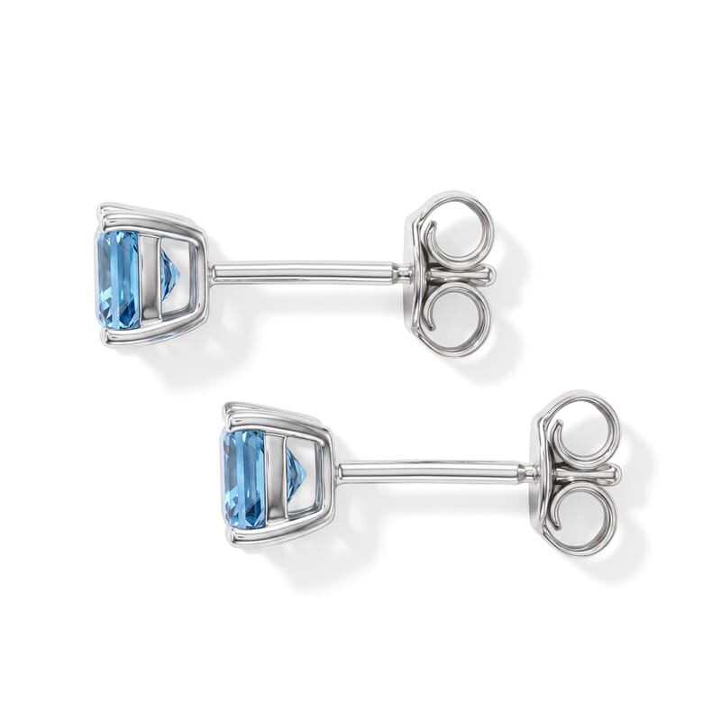 Luxuriant Lab Grown Blue Diamond (IR) SI 1.00 ctw Solitaire Stud Earrings in Rhodium Over Sterling Silver
