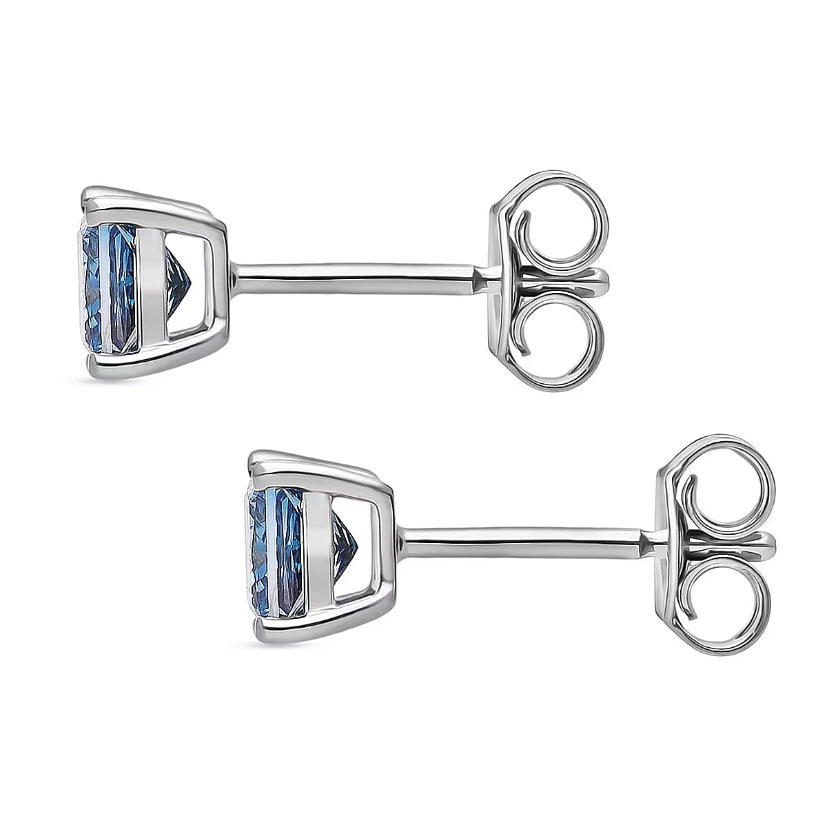 Luxuriant Lab Grown Blue Diamond (IR) SI 1.00 ctw Solitaire Stud Earrings in Rhodium Over Sterling Silver image number 7