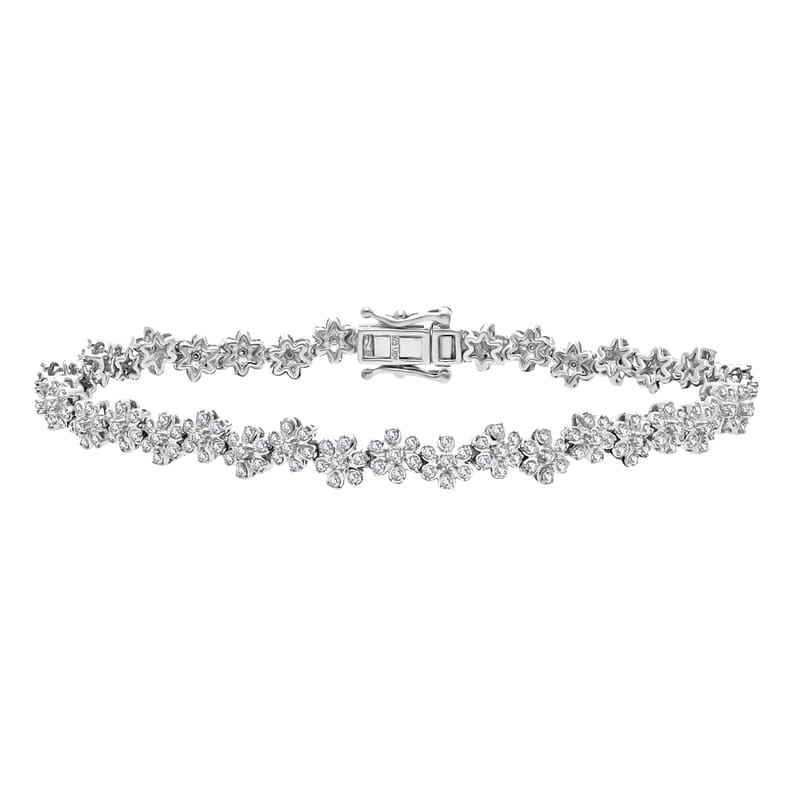 D'Joy Diamond 2.00 ctw Floral Garden Bracelet in Rhodium Over Sterling Silver (7.25 In)
