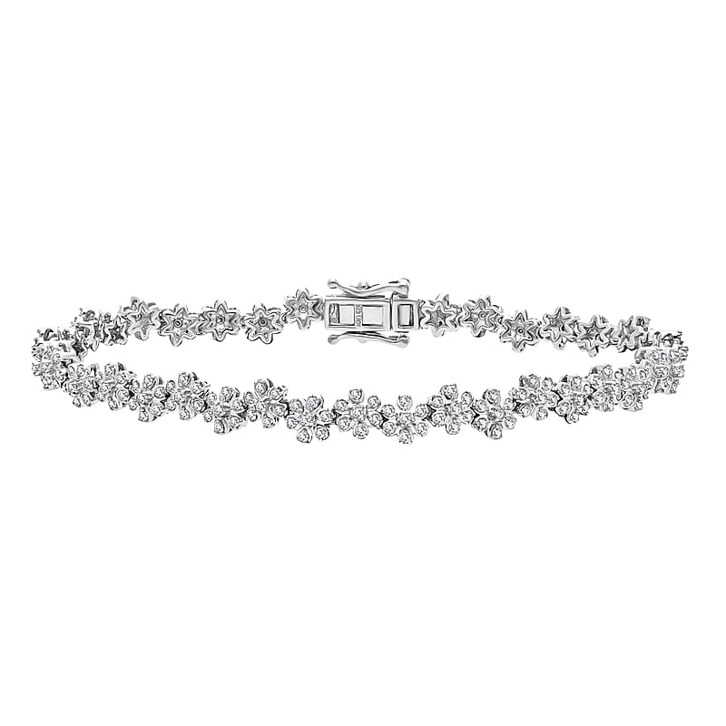 D'Joy Diamond 2.00 ctw Floral Garden Bracelet in Rhodium Over Sterling Silver (7.25 In)