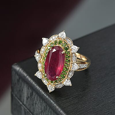 D Joy Niassa Ruby, Multi Gemstone Heart Ring in 18K Vermeil YG Over Sterling Silver 6.50 ctw (Size 10.0)