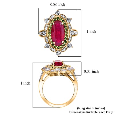 D Joy Niassa Ruby, Multi Gemstone Heart Ring in 18K Vermeil YG Over Sterling Silver 6.50 ctw (Size 10.0)