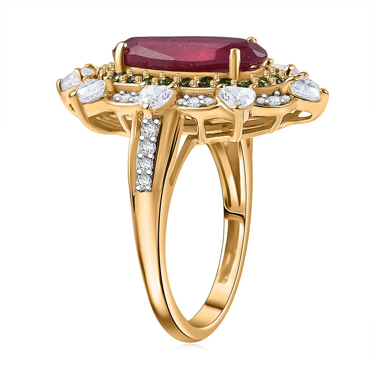 Doorbuster D’Joy Niassa Ruby (FF) and Multi Gemstone 6.50 ctw Heart of Passion Ring in 18K Vermeil Yellow Gold Over Sterling Silver (Size 6.0) image number 3