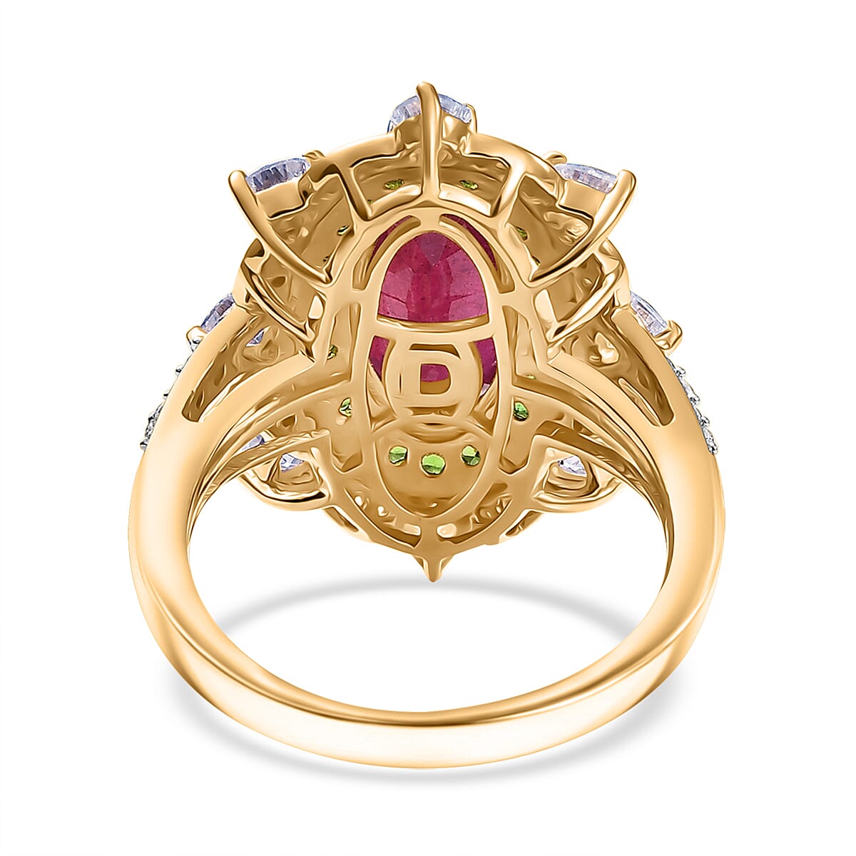 Doorbuster D’Joy Niassa Ruby (FF) and Multi Gemstone 6.50 ctw Heart of Passion Ring in 18K Vermeil Yellow Gold Over Sterling Silver (Size 6.0) image number 4