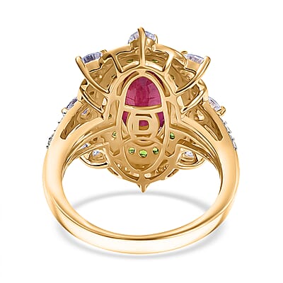 D Joy Niassa Ruby, Multi Gemstone Heart Ring in 18K Vermeil YG Over Sterling Silver 6.50 ctw (Size 6.0)