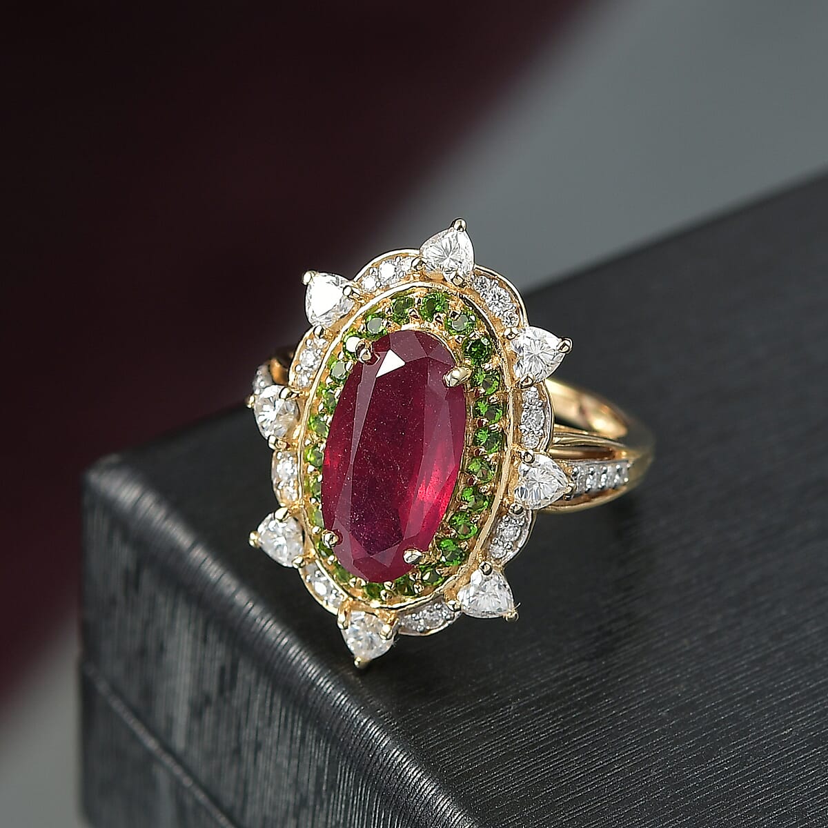 D&rsquo;Joy Niassa Ruby (FF) and Multi Gemstone 6.50 ctw Heart of Passion Ring in 18K Vermeil Yellow Gold Over Sterling Silver (Size 7.0) image number 1