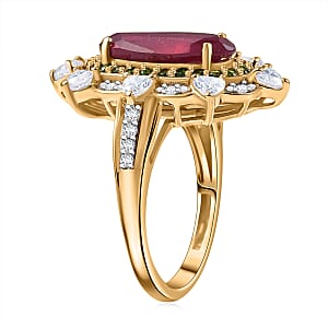 D Joy Niassa Ruby, Multi Gemstone Heart Ring in 18K Vermeil YG Over Sterling Silver 6.50 ctw (Size 7.0)