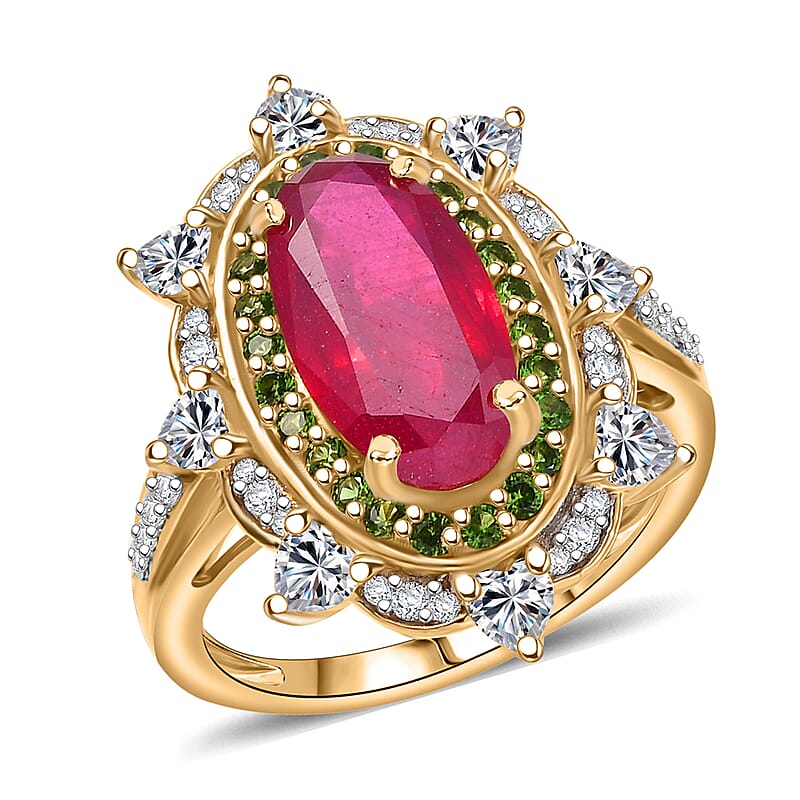D Joy Niassa Ruby, Multi Gemstone Heart Ring in 18K Vermeil YG Over Sterling Silver 6.50 ctw (Size 8.0)