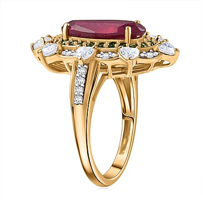 D Joy Niassa Ruby, Multi Gemstone Heart Ring in 18K Vermeil YG Over Sterling Silver 6.50 ctw (Size 8.0)
