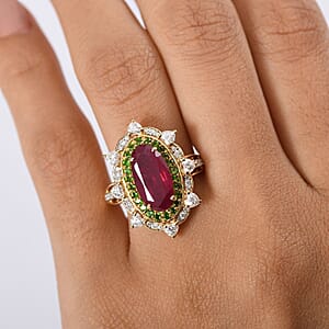 D Joy Niassa Ruby, Multi Gemstone Heart Ring in 18K Vermeil YG Over Sterling Silver 6.50 ctw (Size 9.0)