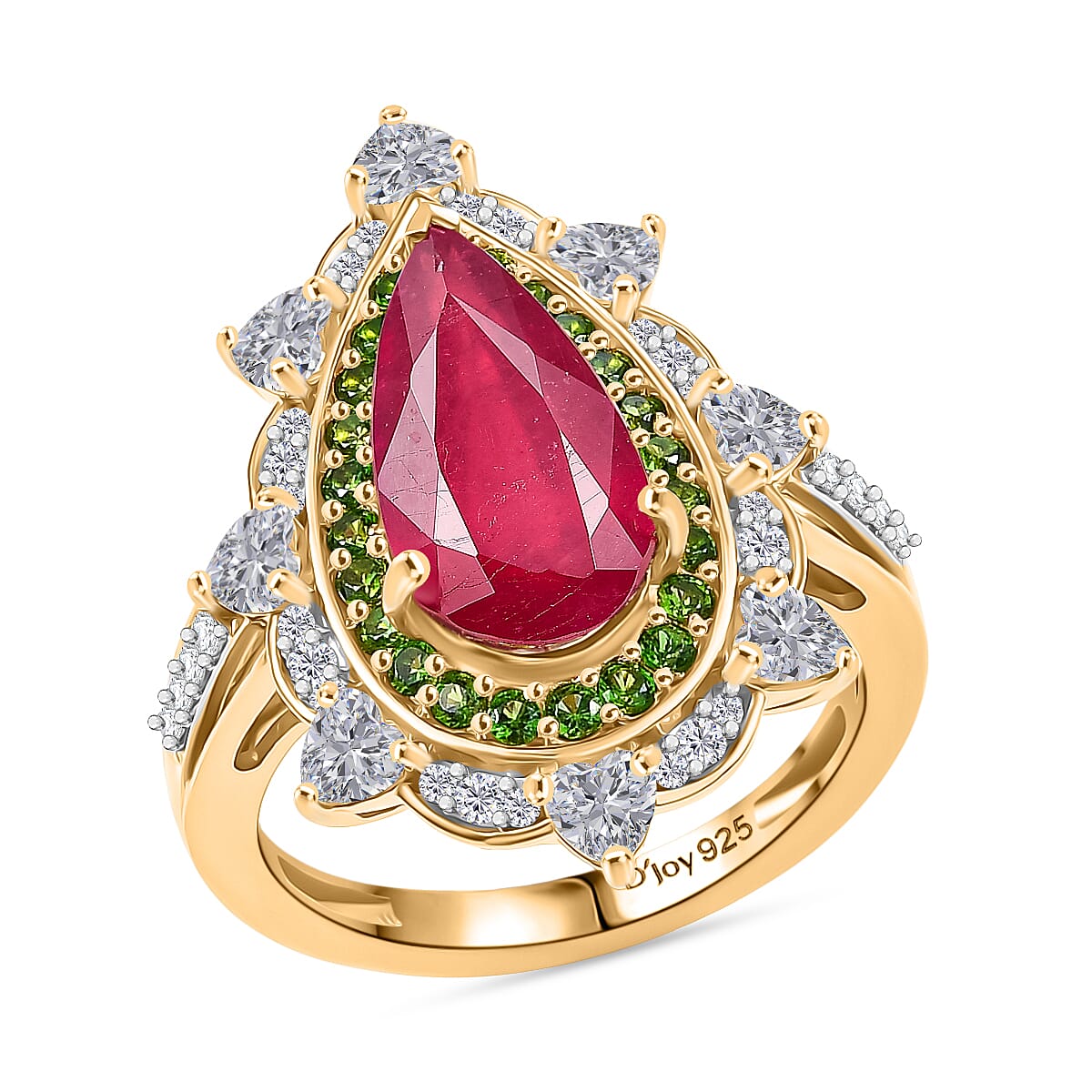 D Joy Niassa Ruby, Multi Gemstone Heart Ring in 18K Vermeil YG Over Sterling Silver 6.10 ctw (Size 7.0) image number 0