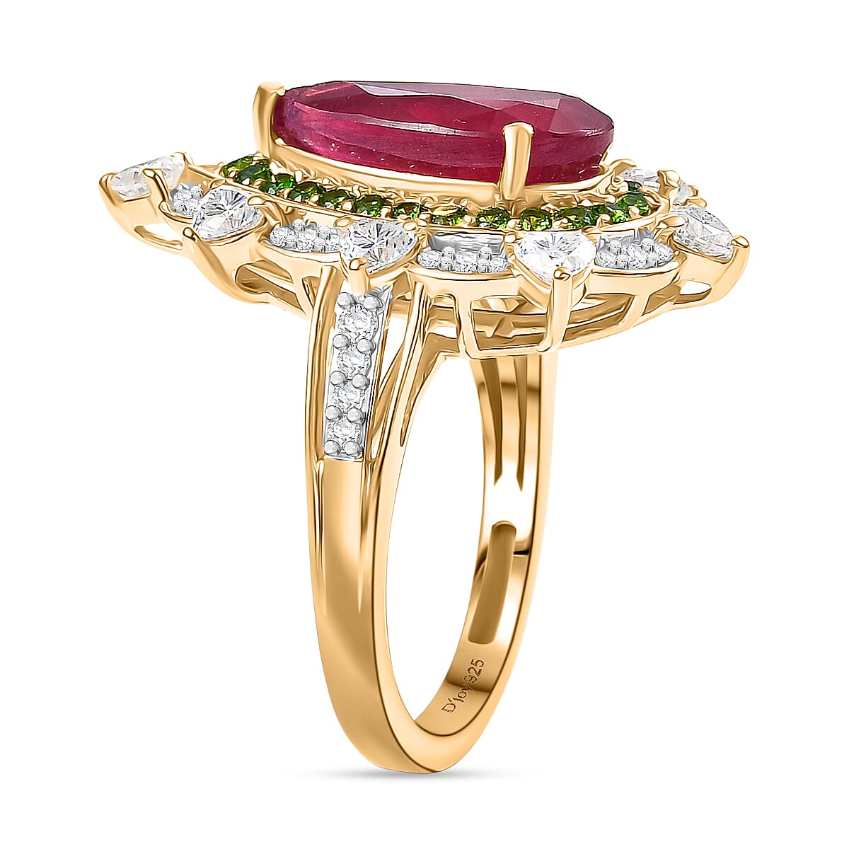 D Joy Niassa Ruby, Multi Gemstone Heart Ring in 18K Vermeil YG Over Sterling Silver 6.10 ctw (Size 7.0) image number 3