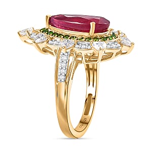 D Joy Niassa Ruby, Multi Gemstone Heart Ring in 18K Vermeil YG Over Sterling Silver 6.10 ctw (Size 7.0)