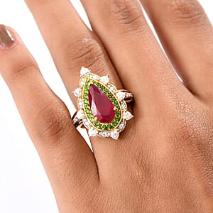 D Joy Niassa Ruby, Multi Gemstone Heart Ring in 18K Vermeil YG Over Sterling Silver 6.10 ctw (Size 8.0)