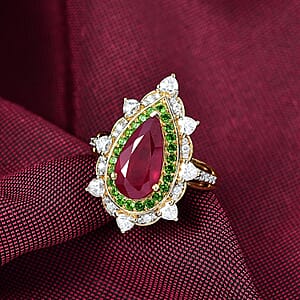 D Joy Niassa Ruby, Multi Gemstone Heart Ring in 18K Vermeil YG Over Sterling Silver 6.10 ctw (Size 9.0)