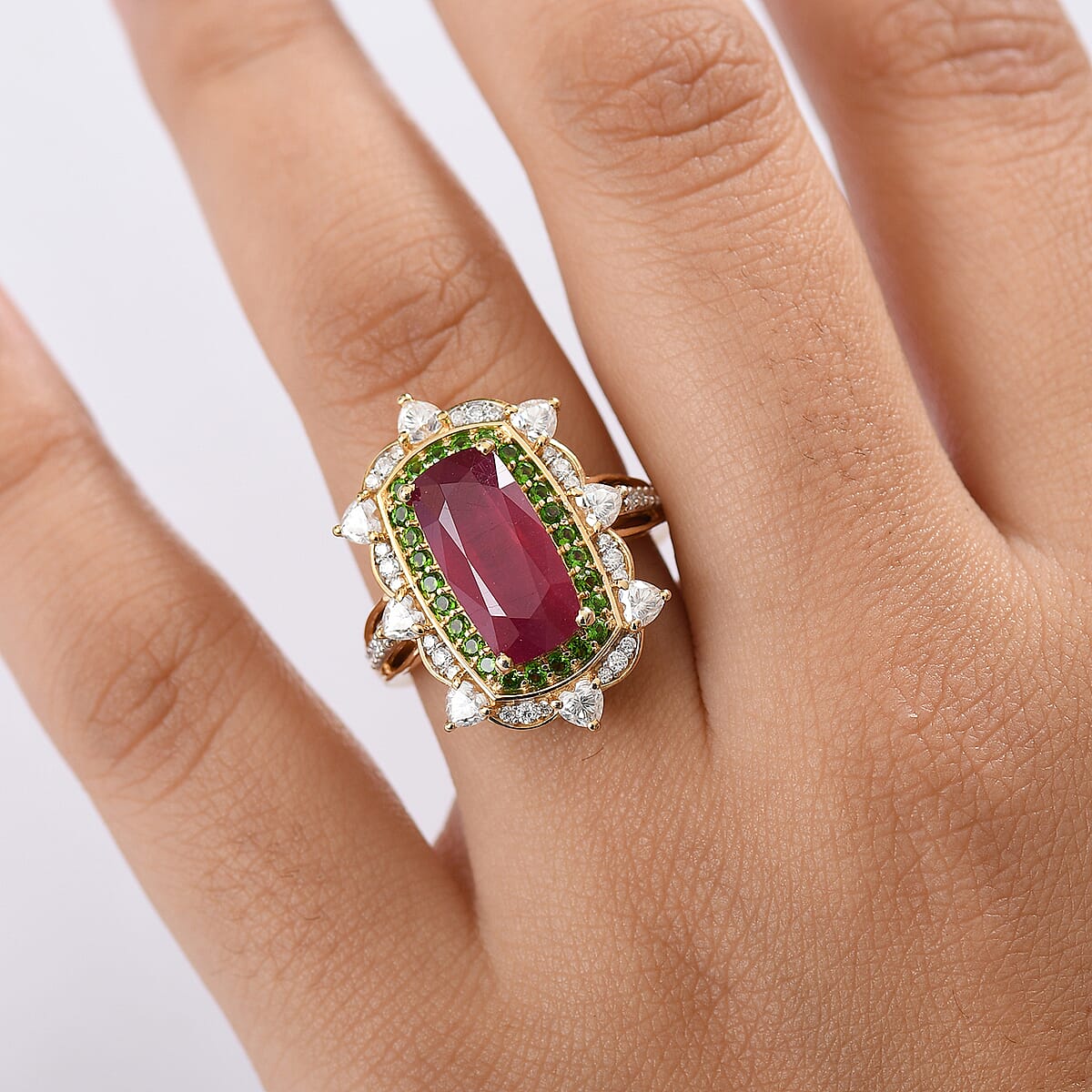 Doorbuster D&rsquo;Joy Niassa Ruby (FF) and Multi Gemstone 7.25 ctw Heart of Passion Ring in 18K Vermeil Yellow Gold Over Sterling Silver (Size 10.0) image number 2