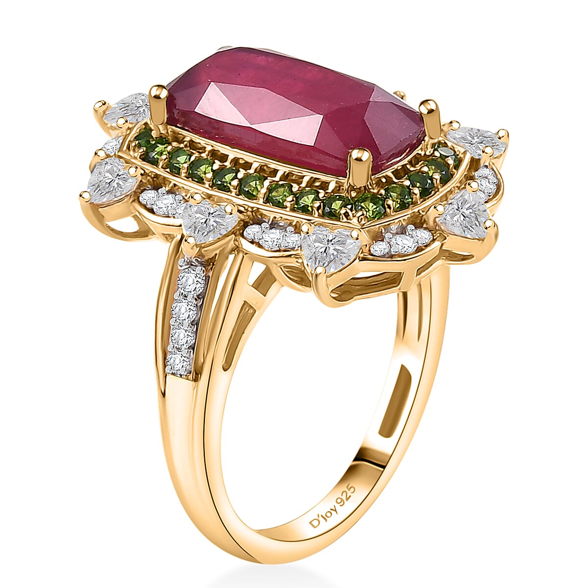 Doorbuster D&rsquo;Joy Niassa Ruby (FF) and Multi Gemstone 7.25 ctw Heart of Passion Ring in 18K Vermeil Yellow Gold Over Sterling Silver (Size 10.0) image number 3