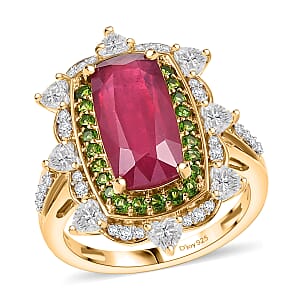 D&rsquo;Joy Niassa Ruby (FF) and Multi Gemstone 7.25 ctw Heart of Passion Ring in 18K Vermeil Yellow Gold Over Sterling Silver (Size 7.0)