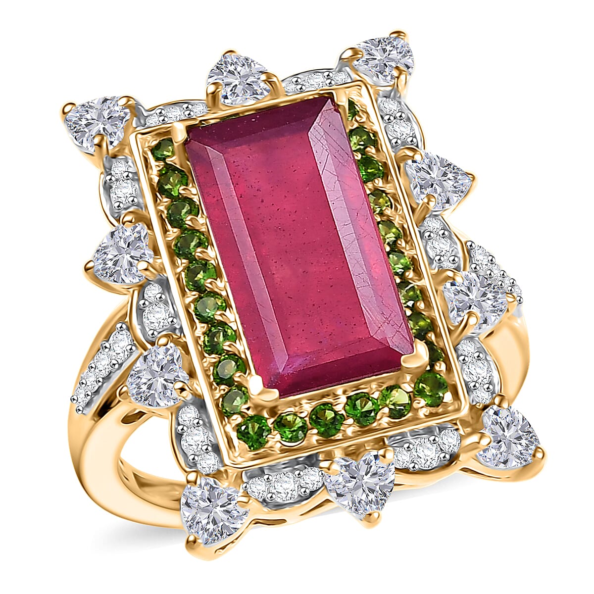 D Joy Niassa Ruby, Multi Gemstone Heart Ring in 18K Vermeil YG Over Sterling Silver 8.50 ctw (Size 7.0) image number 0