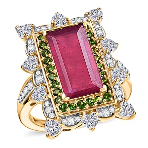 D Joy Niassa Ruby, Multi Gemstone Heart Ring in 18K Vermeil YG Over Sterling Silver 8.50 ctw (Size 7.0)