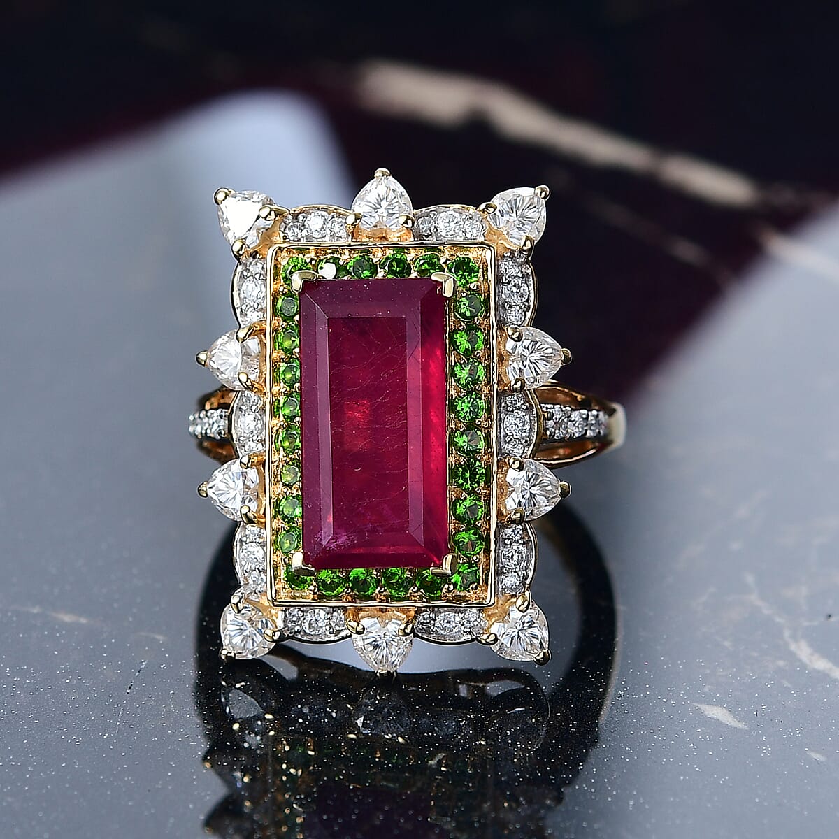 D Joy Niassa Ruby, Multi Gemstone Heart Ring in 18K Vermeil YG Over Sterling Silver 8.50 ctw (Size 7.0) image number 1