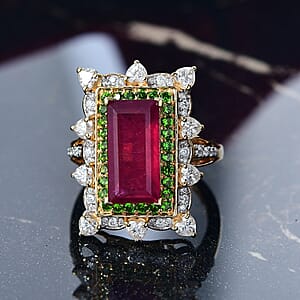 D Joy Niassa Ruby, Multi Gemstone Heart Ring in 18K Vermeil YG Over Sterling Silver 8.50 ctw (Size 7.0)