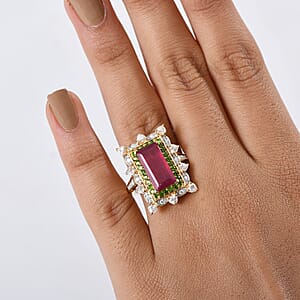 D Joy Niassa Ruby, Multi Gemstone Heart Ring in 18K Vermeil YG Over Sterling Silver 8.50 ctw (Size 7.0)