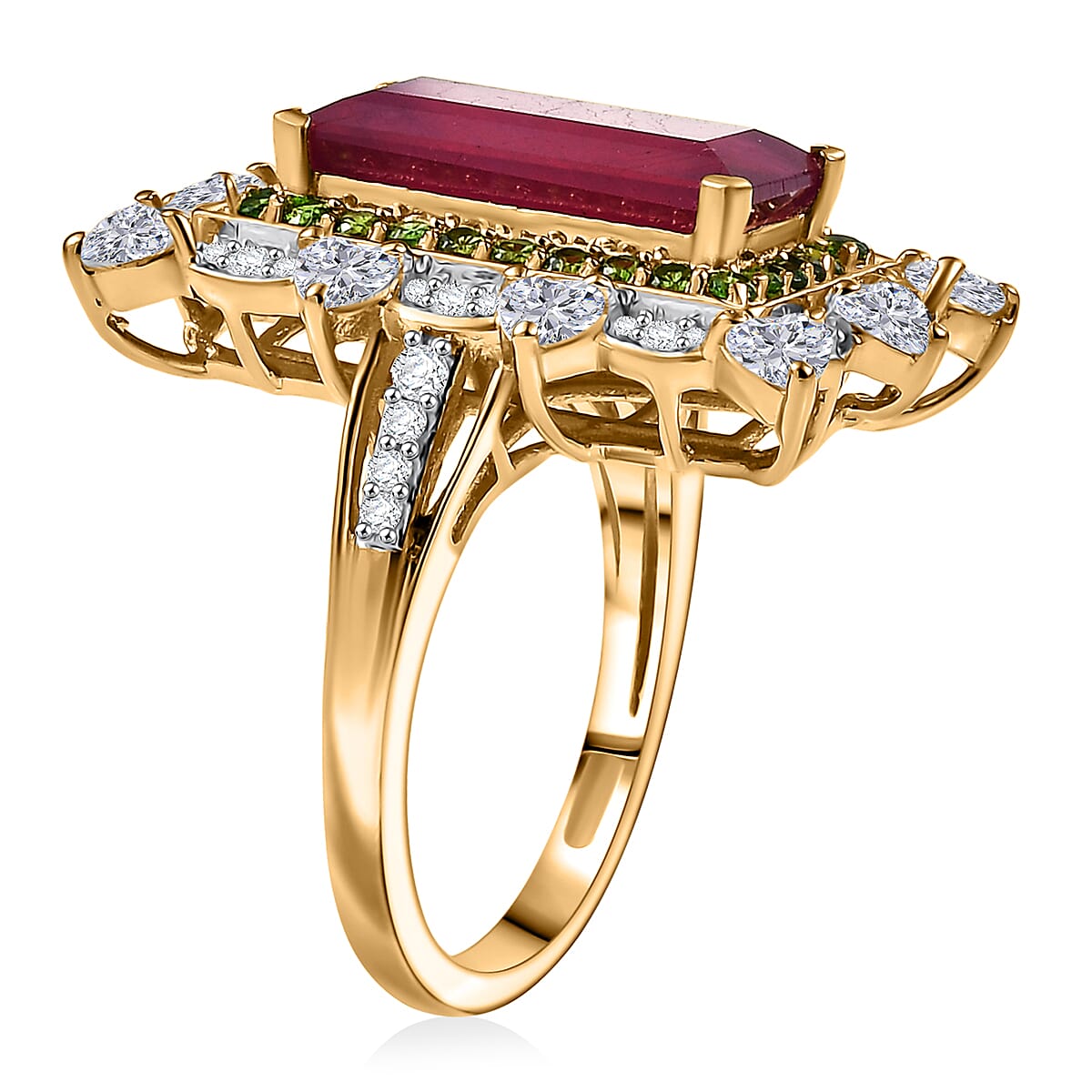 D Joy Niassa Ruby, Multi Gemstone Heart Ring in 18K Vermeil YG Over Sterling Silver 8.50 ctw (Size 7.0) image number 3